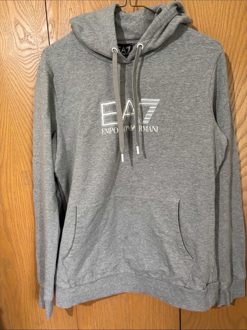 Emporio Armani EA7 Heather Gray Pullover Hoodie with Front Logo S/M
